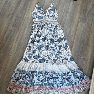 Angie Blue and White Floral Maxi Dress